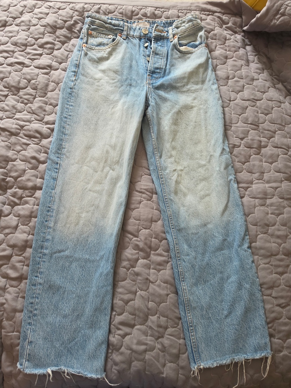 Zara Pale Blue Boyfriend Jeans with Raw Hem